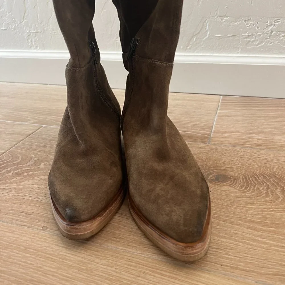 NEW Free People Khaki Green Suede Over The Knee Pointed Toe Boots